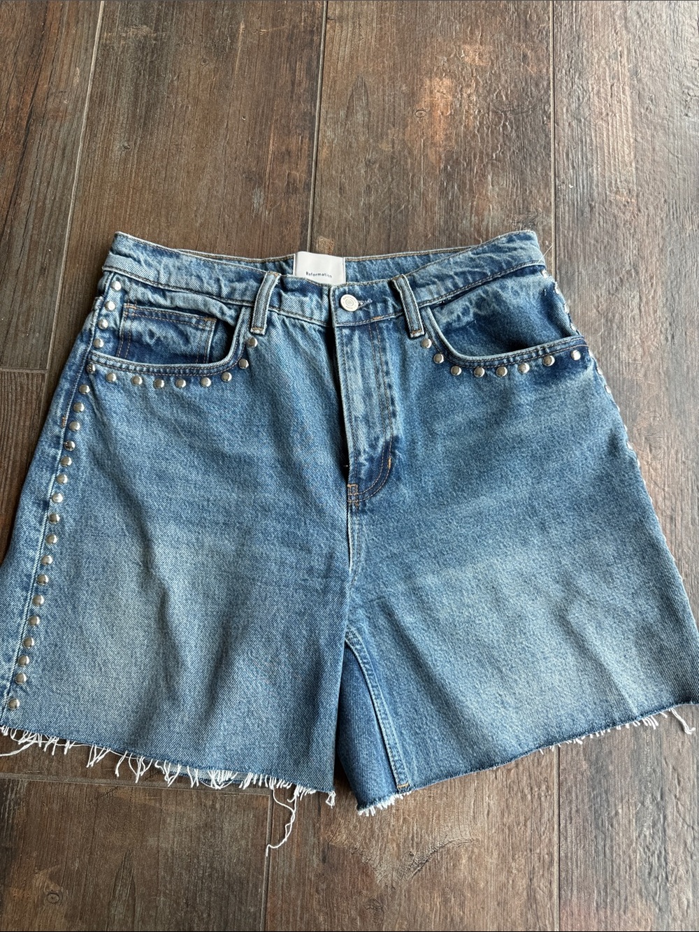 Reformation Raye Mid Rise Relaxed Jean Shorts - Denim Blue